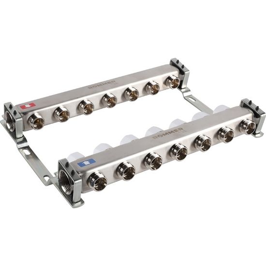 Коллектор Rommer 1"x3/4" на 7 контуров с запорными клапанами (нерж. сталь) RMS-3200-000007