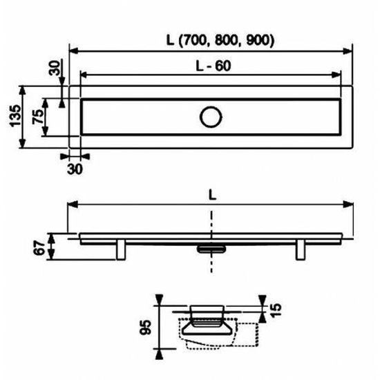 Дренажный канал TECE TECElinus 15103079 L=700 мм, 2 в 1 (tile/steel) с мембраной