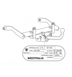 Фаркоп Westfalia 316201600001 Renault Kangoo 1997-2008, Nissan Kubistar 2002-2009(паспорт и сертификат в комплекте)(без электрики)