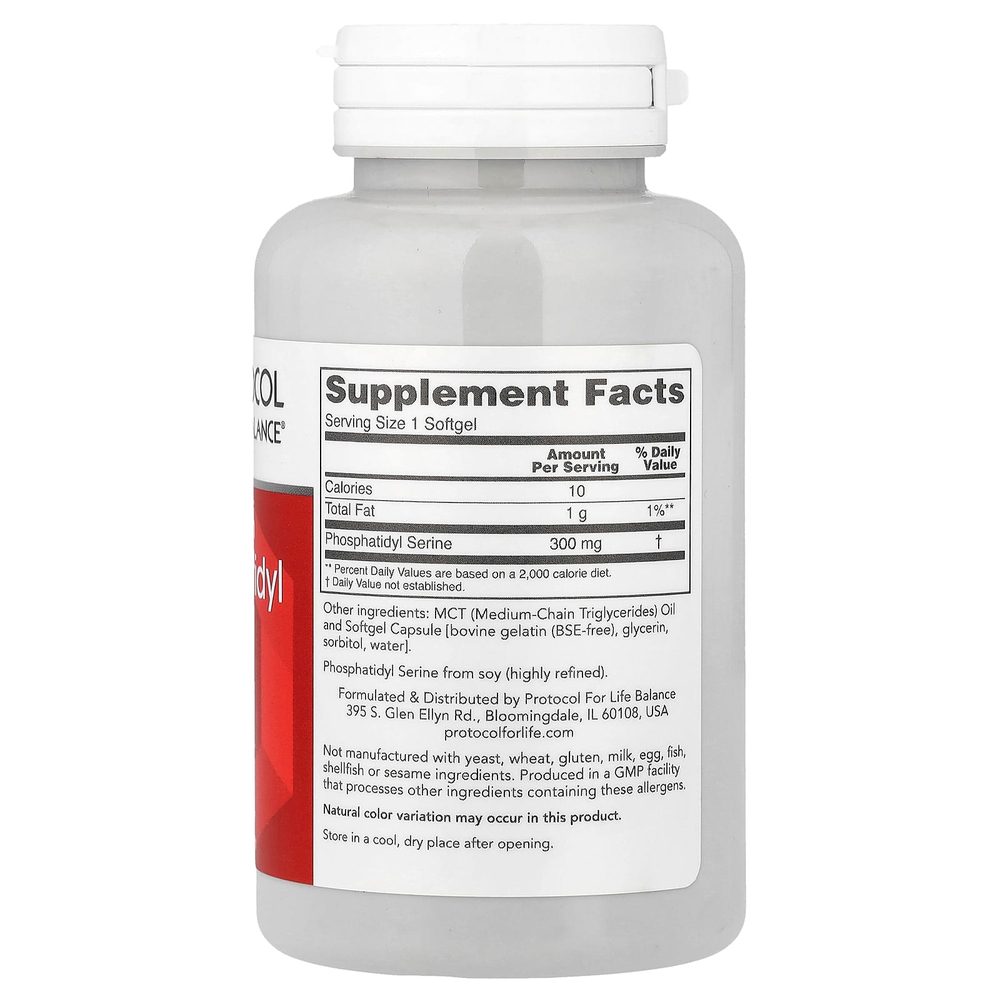 Protocol for Life Balance, фосфатидилсерин с клинически доказанной эффективностью, 300 мг, 50 капсул