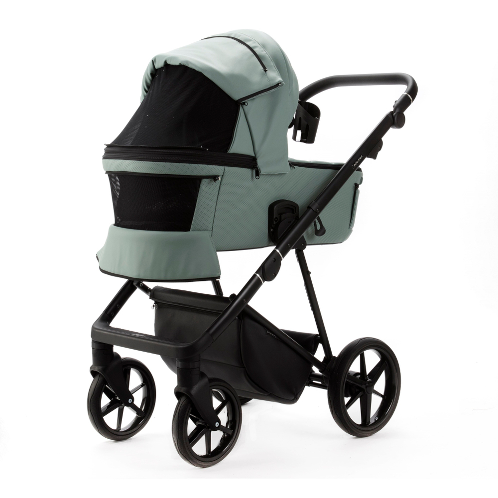 Детская универсальная коляска Adamex Vasco Deluxe V-SA20 2 в 1, Серо-зеленая Экокожа