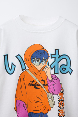 ZARA ФУТБОЛКА С ПРИНТОМ, БЕЛЫЙ