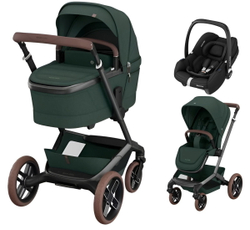 Детская коляска Maxi-Cosi Fame 3 в 1 с автокреслом CabrioFix Essential black Twillic Green/зеленый
