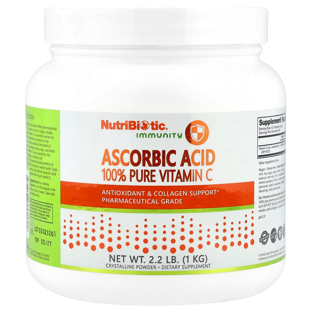 NutriBiotic, Immunity, аскорбиновая кислота, 100% чистый витамин C, кристаллический порошок, 1 кг (2,2 фунта)
