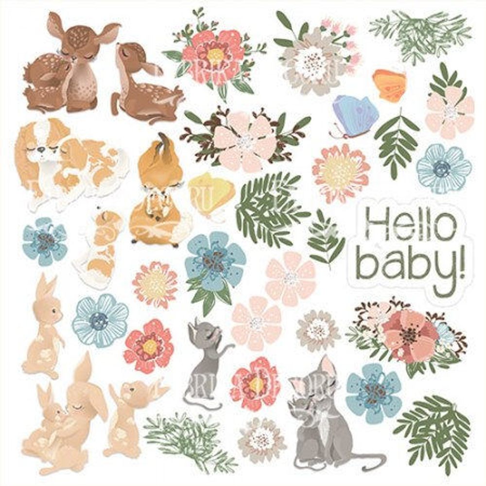 Лист с картинками для вырезания. Набор "Baby&Mama"