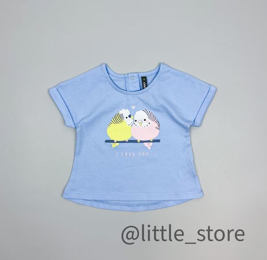 Футболка "Цветные попугайчики" хлопковая, Небесная