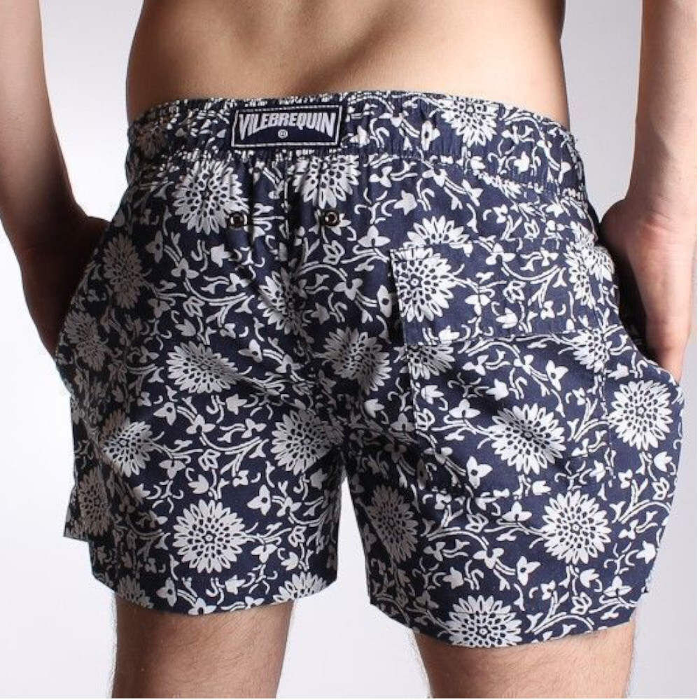 Мужские шорты пляжные темно-синие с цветами Vilebrequin Navy Shorts