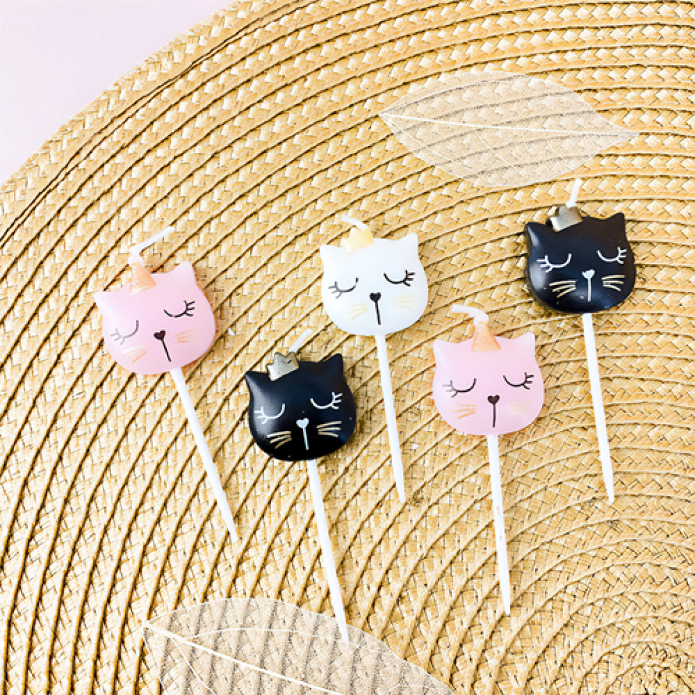 Свечи на пиках «Котенок принцесса», объёмные фигурки 5 шт