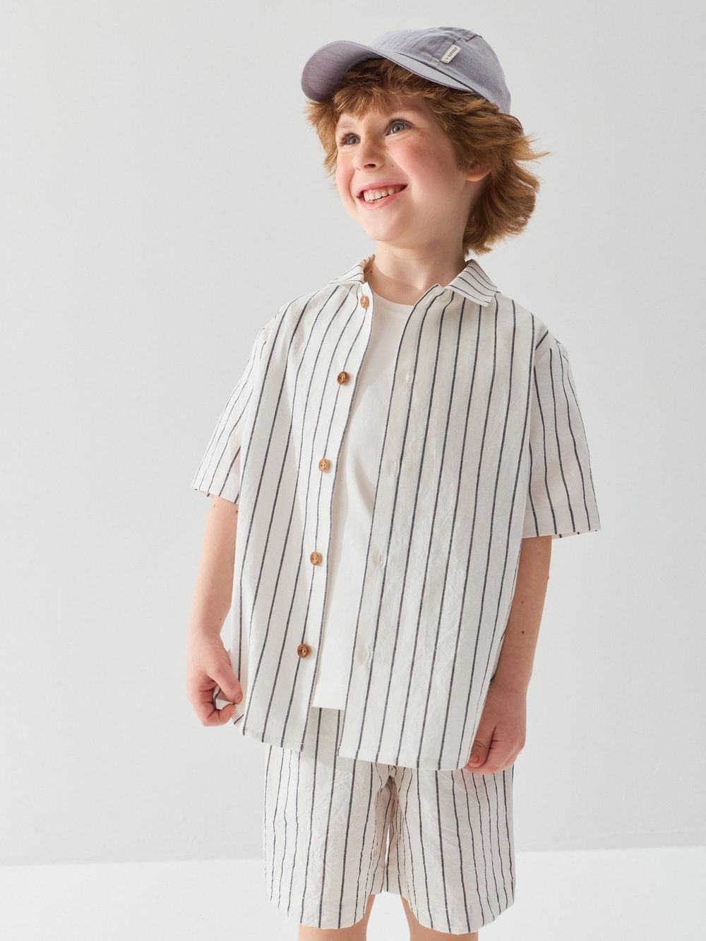 Рубашка хлопковая оверсайз "Полоска Уголь" с коротким рукавом