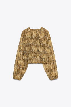 ZARA ТОП С ПРИНТОМ И ЗАВЯЗКАМИ, ОТТЕНКИ ЗЕЛЕНОГО