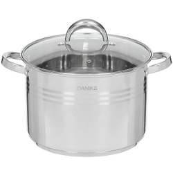 Кастрюля нерж, 9 л, с крыш, Daniks, Общепит, SD-6BP-9, индукц