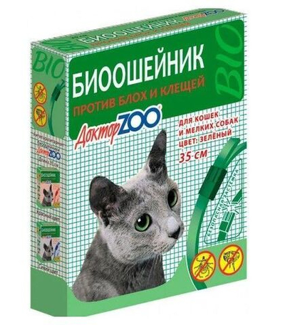 Биоошейник Доктор ZOO для кошек и мелких собак, 35 см, цвет зеленый