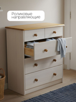 Комод деревянный Хаба для одежды, 5 ящиков, белый/антик, из массива сосны, 75х80х35 см