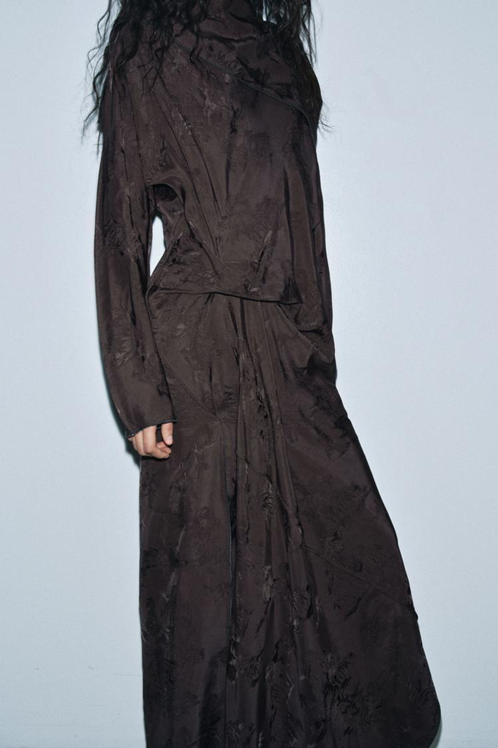 ZARA ЖАККАРДОВОЕ ПЛАТЬЕ С БАНДАНОЙ — ZW COLLECTION, КОРИЧНЕВЫЙ