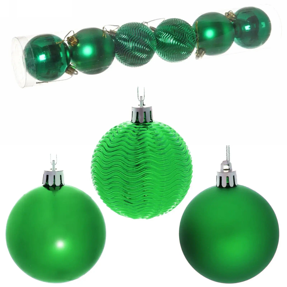 Новогодние шары 6 см (набор 6 шт) «Микс фактур», зеленый