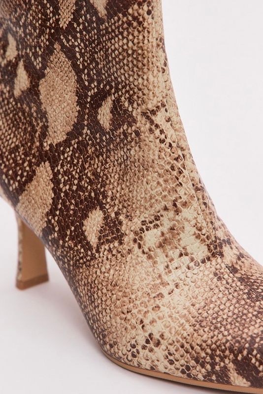 Ботильоны из кожи под рептилию с округлым мысом, бежево-коричневый