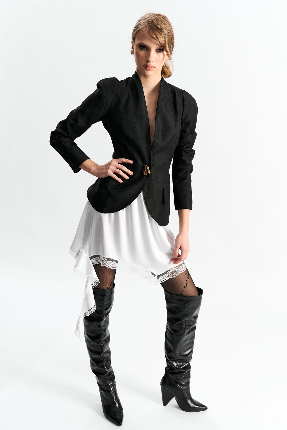 Юбка-мини с кружевом и воланом 1277 молоко