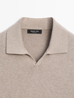 Massimo Dutti Трикотажный свитер из смесового хлопка с воротником-поло, норка