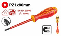 Отвертка диэлектрическая крестовая PZ1x80 мм INGCO HISD81PZ180 INDUSTRIAL
