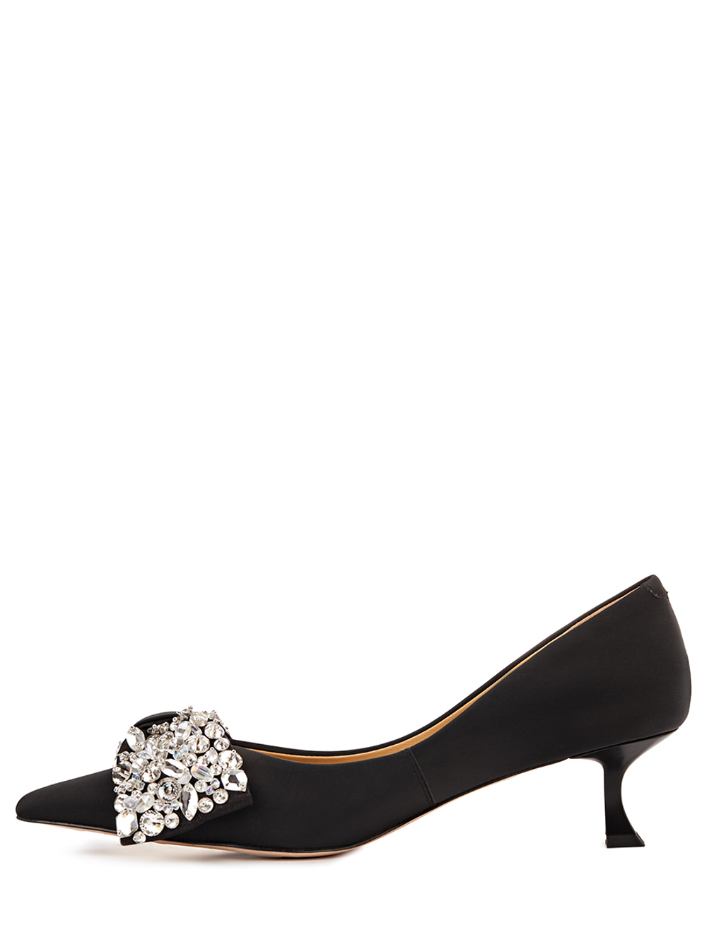 Женские туфли из кожи чёрные с бантом и камнями