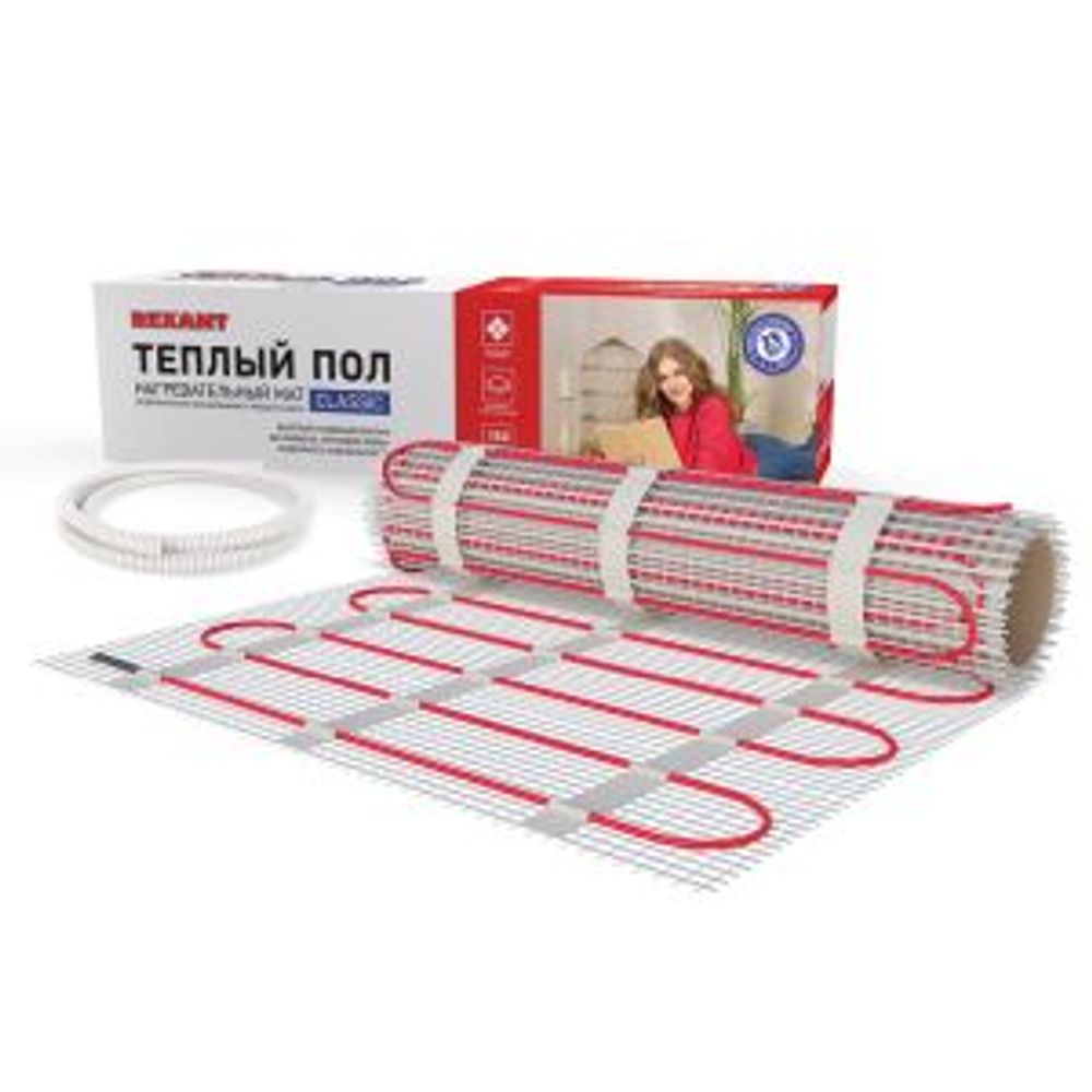 Теплый пол, нагревательный мат Classic RNX-7-1050 7м², 0,5х14м, 1050Вт двухжильный, с экраном REXANT