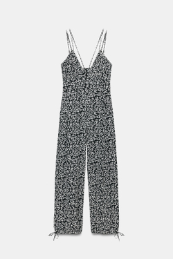 ZARA КОМБИНЕЗОН НА БРЕТЕЛЯХ С ЦВЕТОЧНЫМ ПРИНТОМ, ЧЕРНЫЙ/БЕЛЫЙ