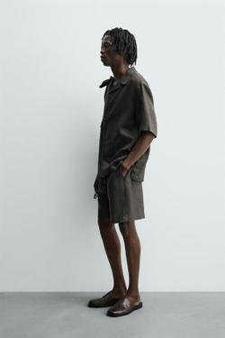 ZARA ШОРТЫ RELAXED FIT ИЗ 100% ЛЬНА, ТЕМНО-ЗЕЛЕНЫЙ