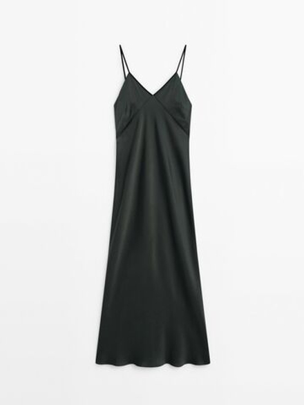 Massimo Dutti Платье-комбинация с контрастными деталями, зеленый