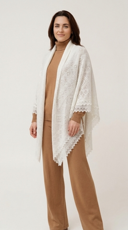 Оренбургский пуховый платок П2-150-02 экрю