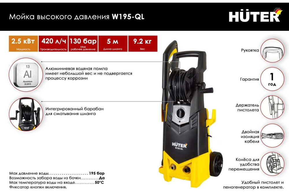 МОЙКА ВЫСОКОГО ДАВЛЕНИЯ HUTER W195-QL
