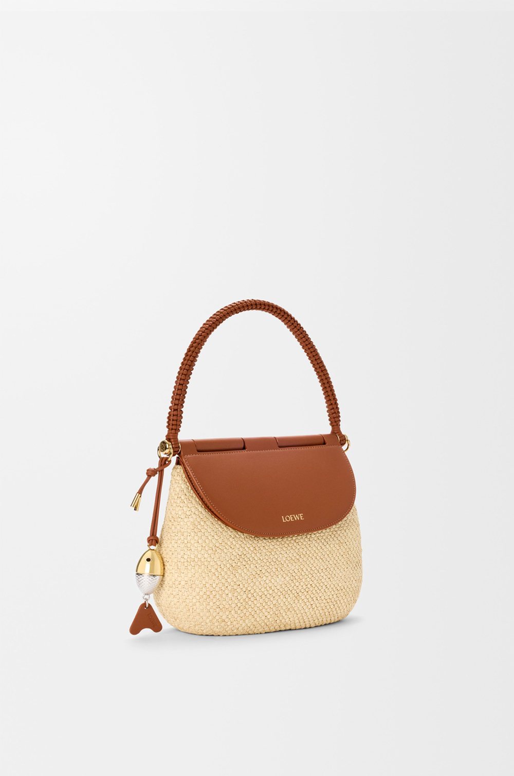 Loewe Средняя сумка Pescador из рафии и телячьей кожи, натуральный/коричневый