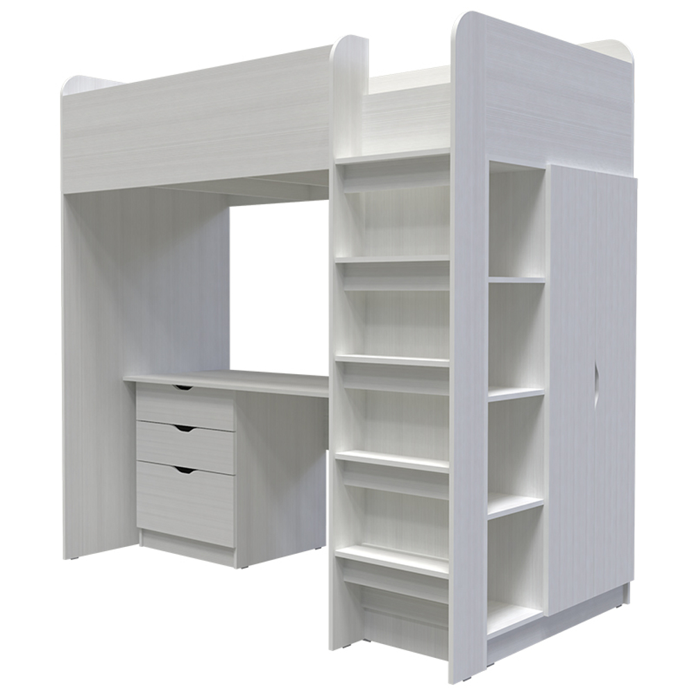 Кровать-чердак КарИВи Polini Simple с письменным столом и Шкаф КарИВиом Белое Дерево Белое Дерево