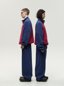 Drawstring Half-Zipped Sweatshirt Raspberry-Navy Smoke