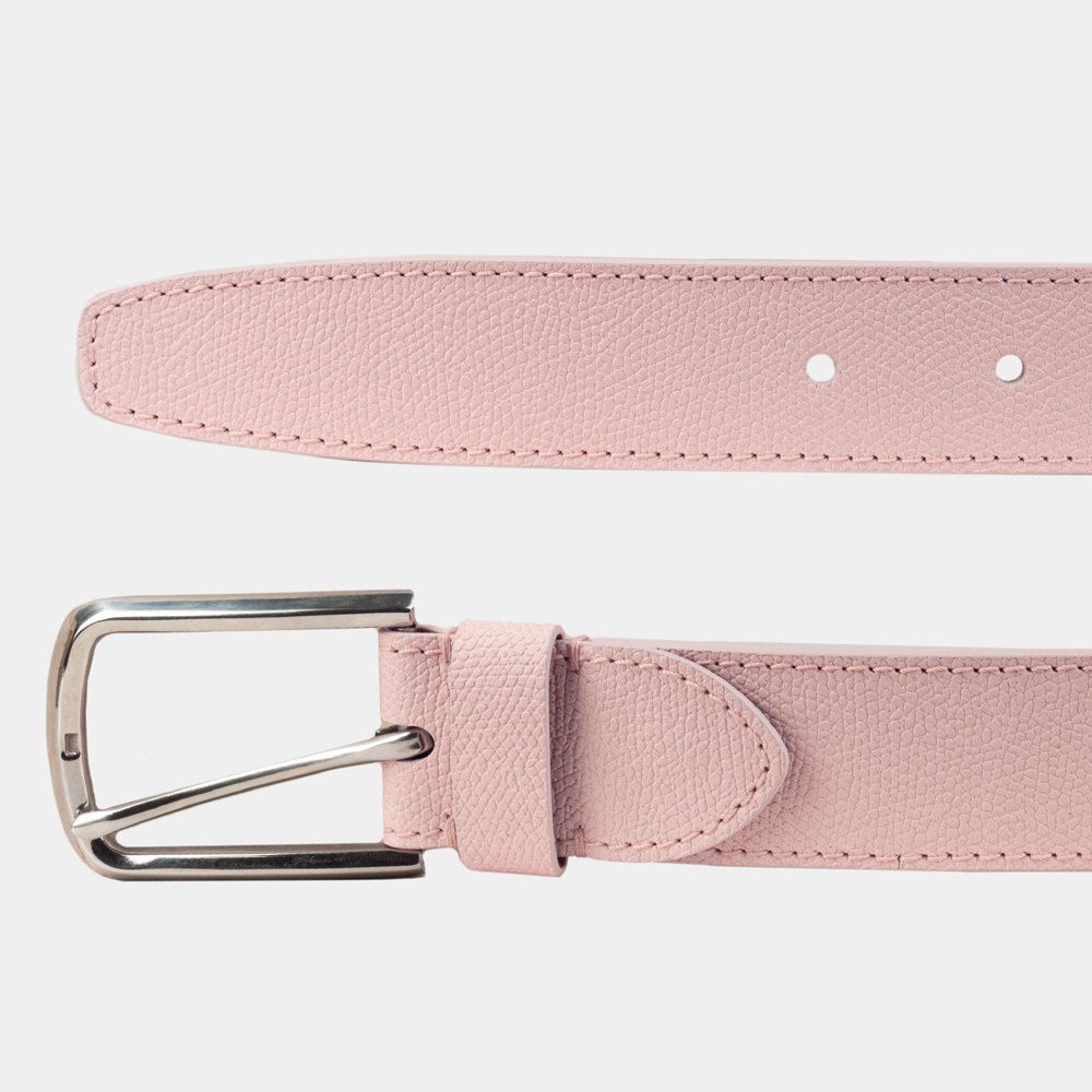 Женский ремень 35мм из кожи сафьяно, бледно-розового цвета