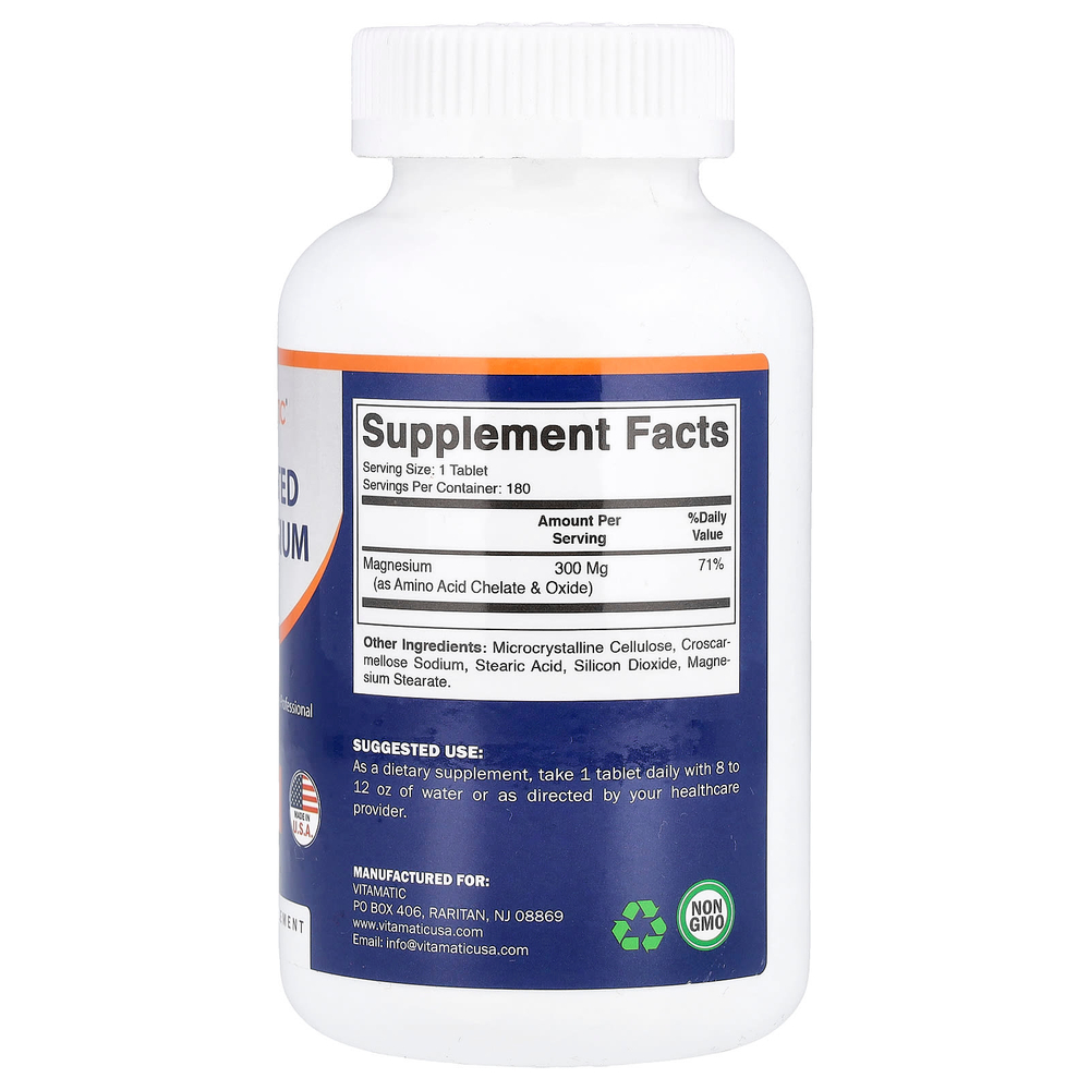 Vitamatic, хелатный магний, 180 таблеток (300 мг в одной таблетке)
