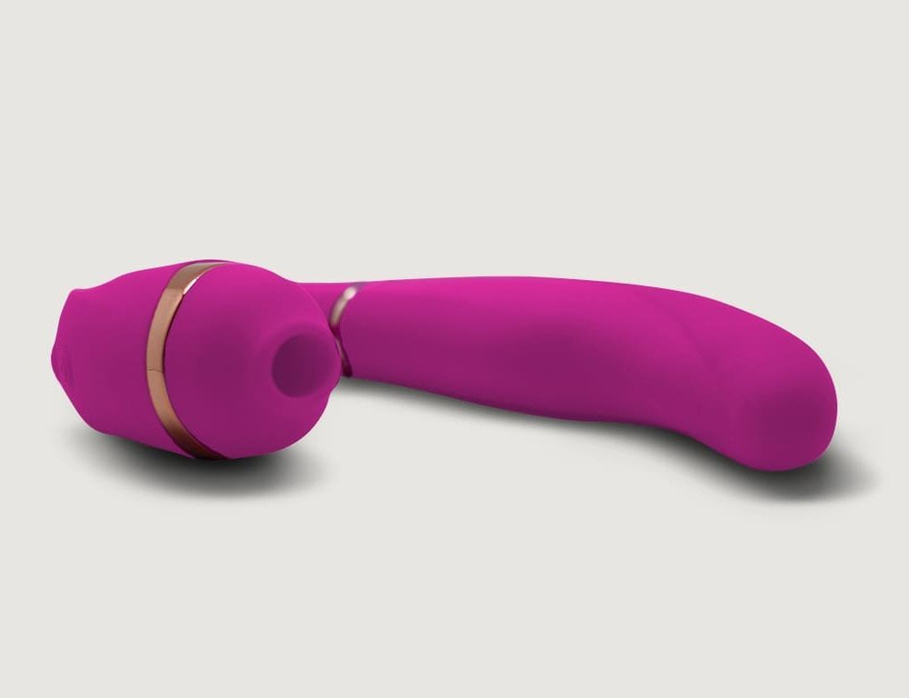 Ярко-розовый вибромассажёр зоны G с вакуумным клиторальным стимулятором My G - 17,4 см. (Цвет: ярко-розовый)