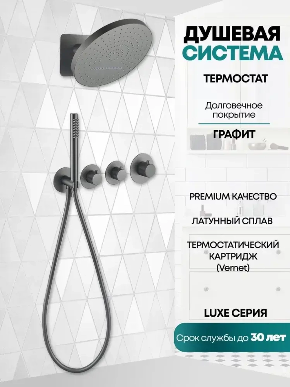 Душевая система скрытого монтажа Grocenberg GB5020BG с Термостатом Vernet (Франция)