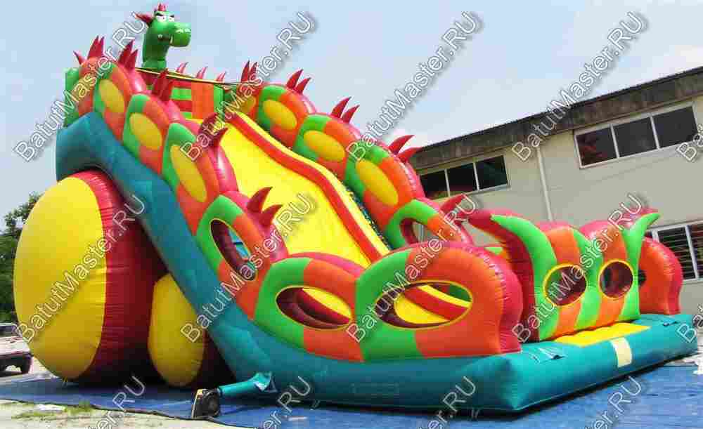 Коммерческий надувной батут-горка "Огненный дракон" 15*7*11 м