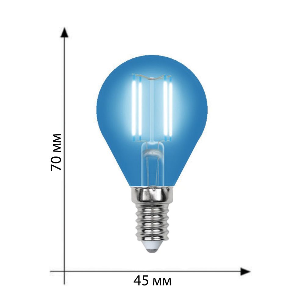 LED-G45-5W-BLUE-E14 GLA02BL Лампа светодиодная. Форма шар. Серия Air color. Синий свет. Картон. ТМ Uniel
