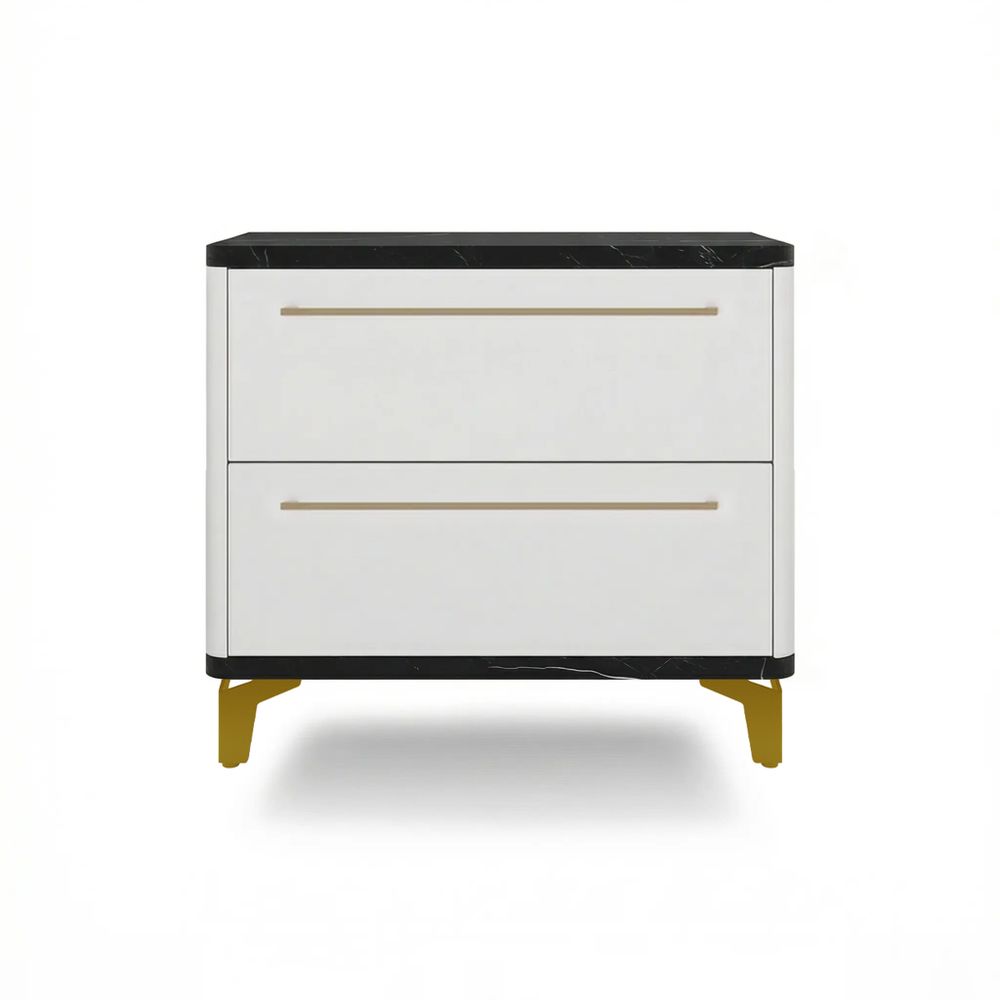 Тумба прикроватная на ножках с ящиками ROYAL 5203 эко (Мрамор Неро-Золото-р.золото)