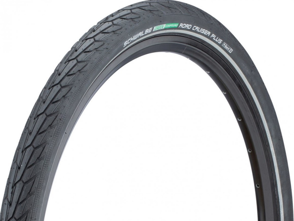 Покрышка 28x1.40 700x35C (37-622) 05-11159083 ROAD CRUISER PLUS Puncture Guard, HS484 GREEN черная с отражающей полосой 715гр SCHWALBE