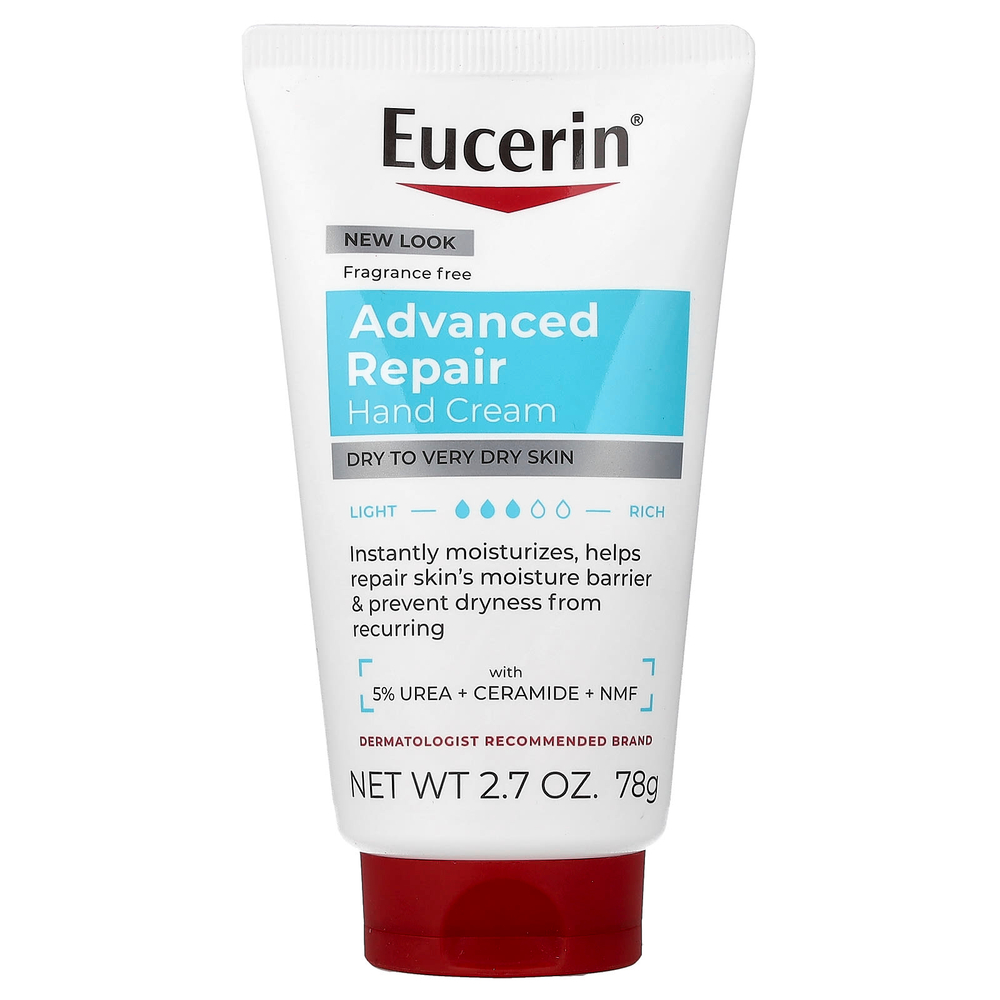 Eucerin, крем для рук для интенсивного восстановления, для сухой и очень сухой кожи, без отдушек, 78 г (2,7 унции)