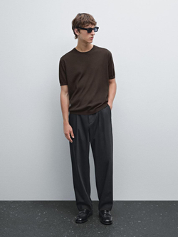 Massimo Dutti Трикотажная футболка с коротким рукавом, коричневый