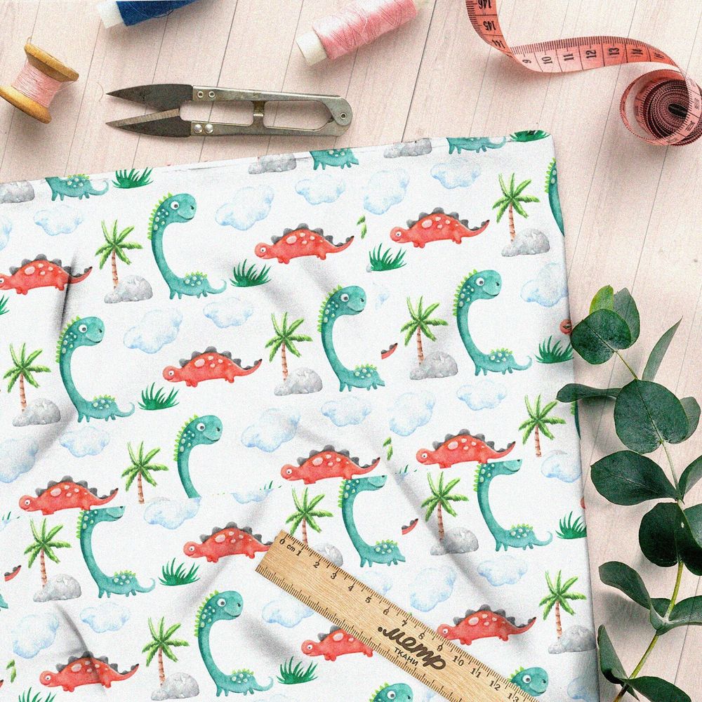 Ткань шифон динозаврики