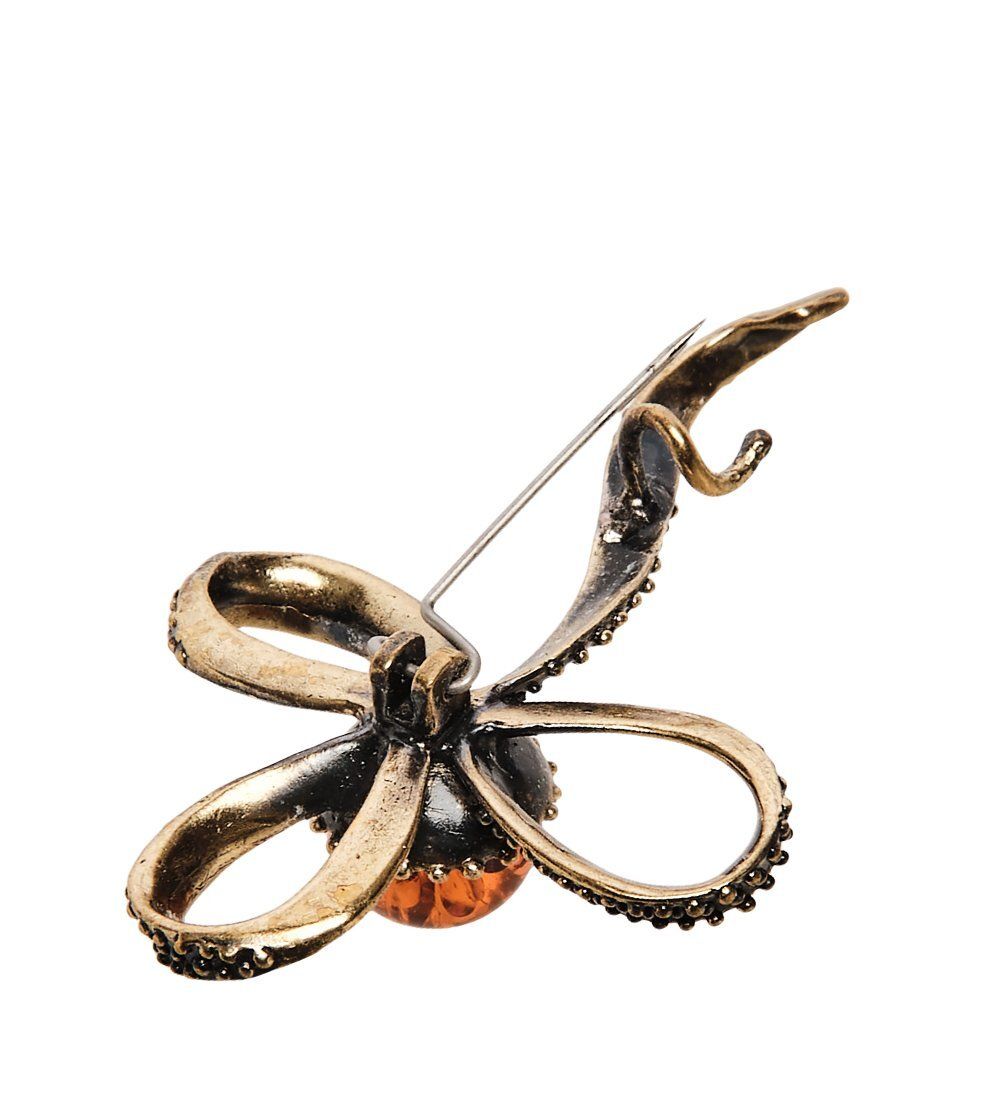 AM-2550 Брошь «Бантик» (латунь, янтарь)