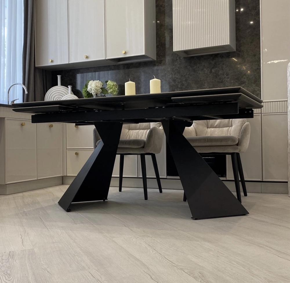 Стол М-City DISAUR Оригами 240 Айвори (Aura Ivory), керамика, Черный каркас