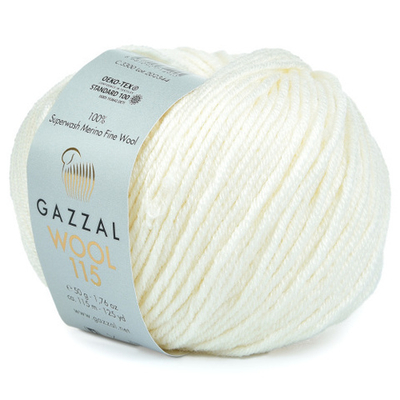 Пряжа GAZZAL Wool 115 цвет 3300 белый 50 гр. 115 м 100% тонкая шерсть мериноса супервош