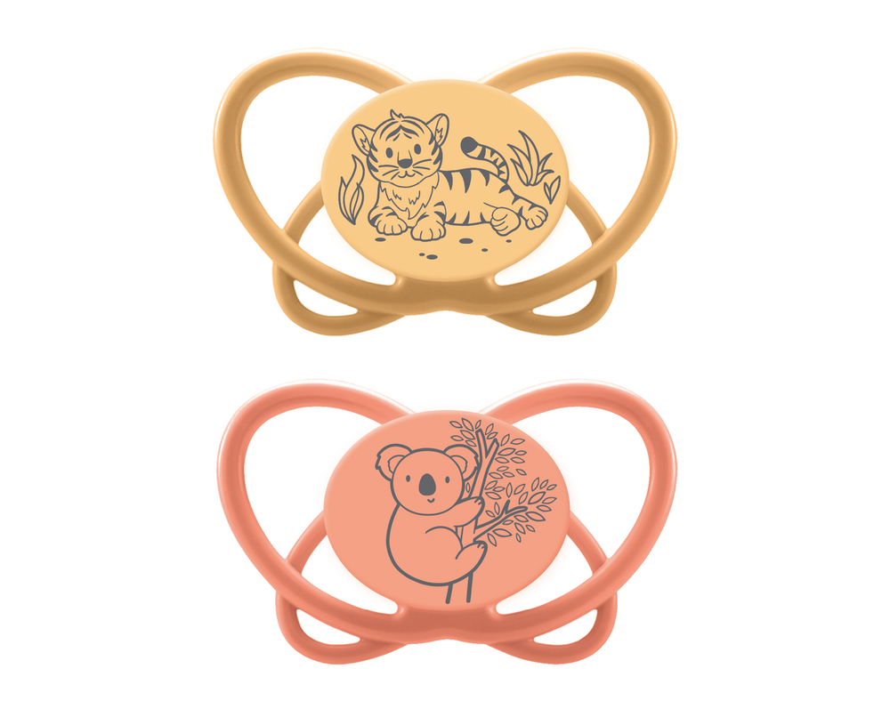 NIP Соска пустышка, силикон, коала/тигр, размер 1 "Butterfly" (0-6 мес)