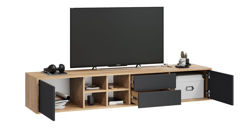 Тумба под телевизор подвесная Дуб Крафт золотой/Антрацит 180х41х32 см