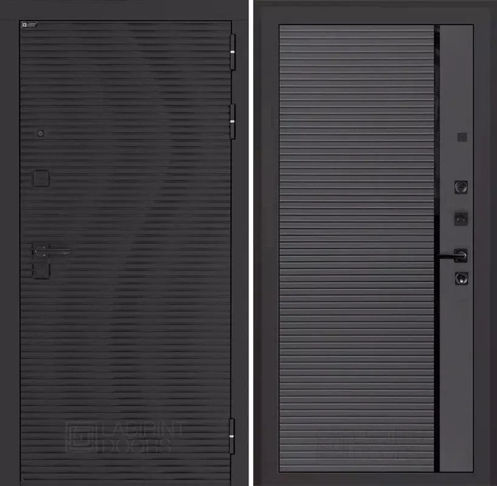 Входная металлическая дверь VOLCANO (ВОЛЬКАНО) Антрацит софт / 22 Графит софт, черная вставка